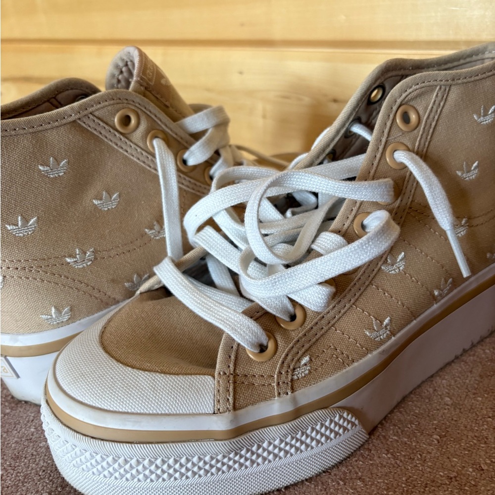 adidas Women's Tan High-Top Sneakers with White Accents
